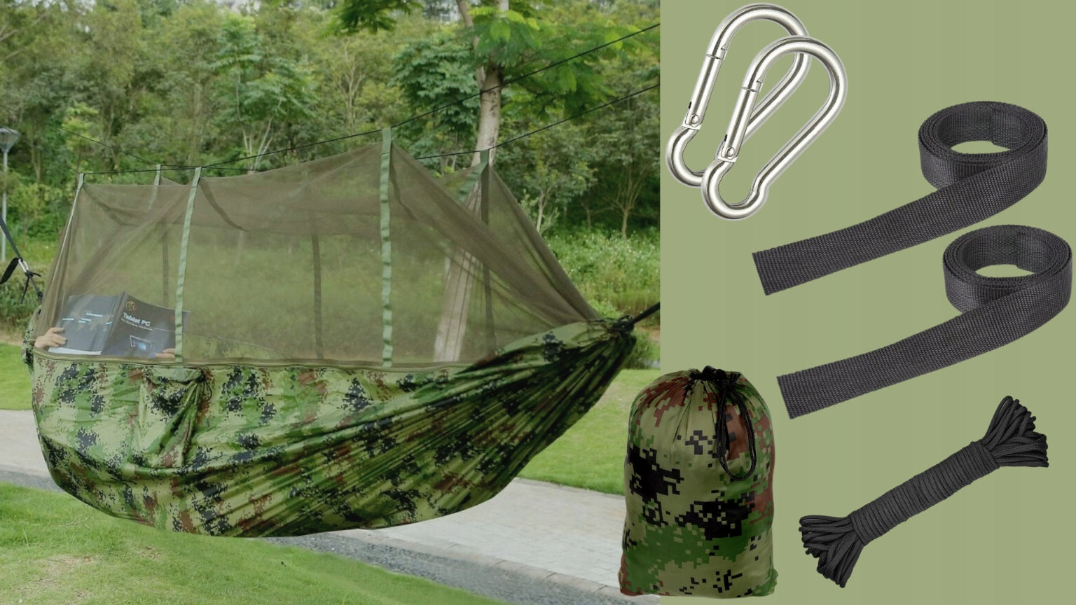 Dviejų asmenų hamakas 260x140 su moskitų tinklu SURVIVAL