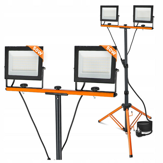LED darbo prožektorius su stovu, 2x 50W, 11000lm
