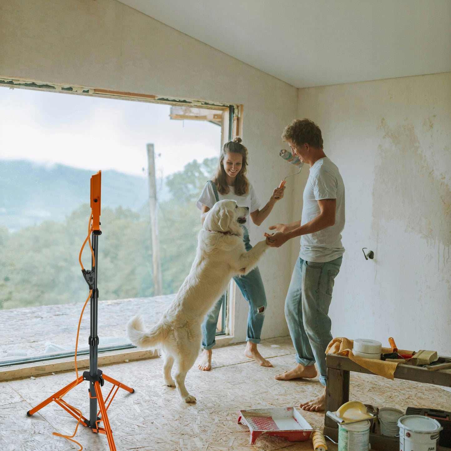 Statinis LED prožektorius statyboms, 2x 50W, 11000lm, stovas, komplektas