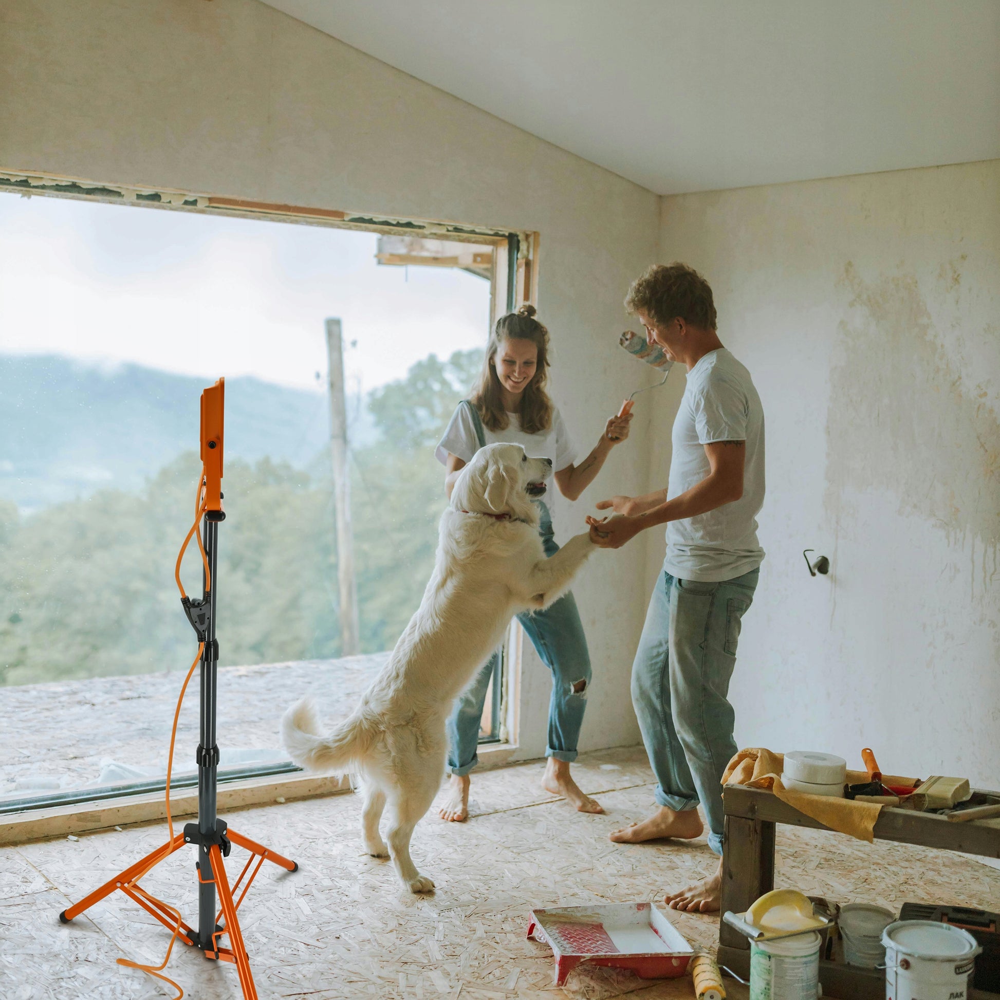 Statinis LED prožektorius statyboms, 2x 50W, 11000lm, stovas, komplektas