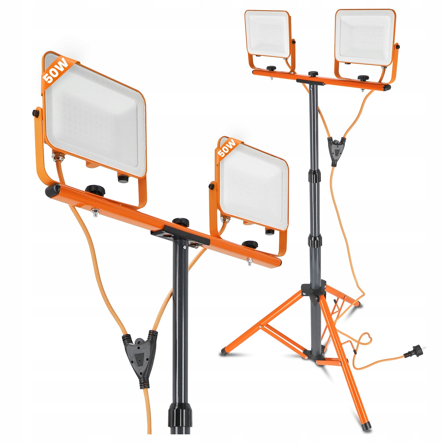 Statinis LED prožektorius statyboms, 2x 50W, 11000lm, stovas, komplektas