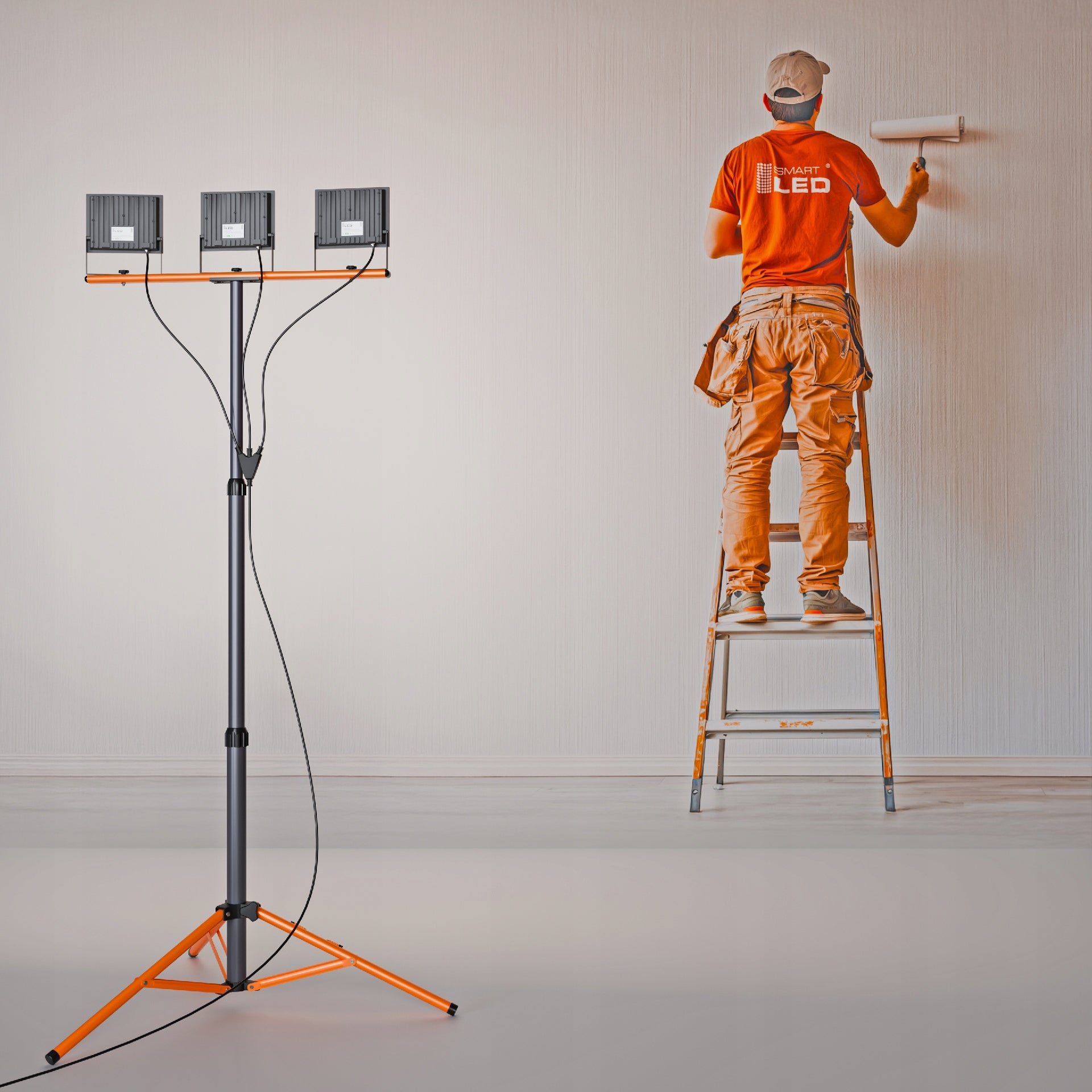 LED Halogeninis statybinis prožektorius 3x 50W 16500lm šviestuvas ant stovo