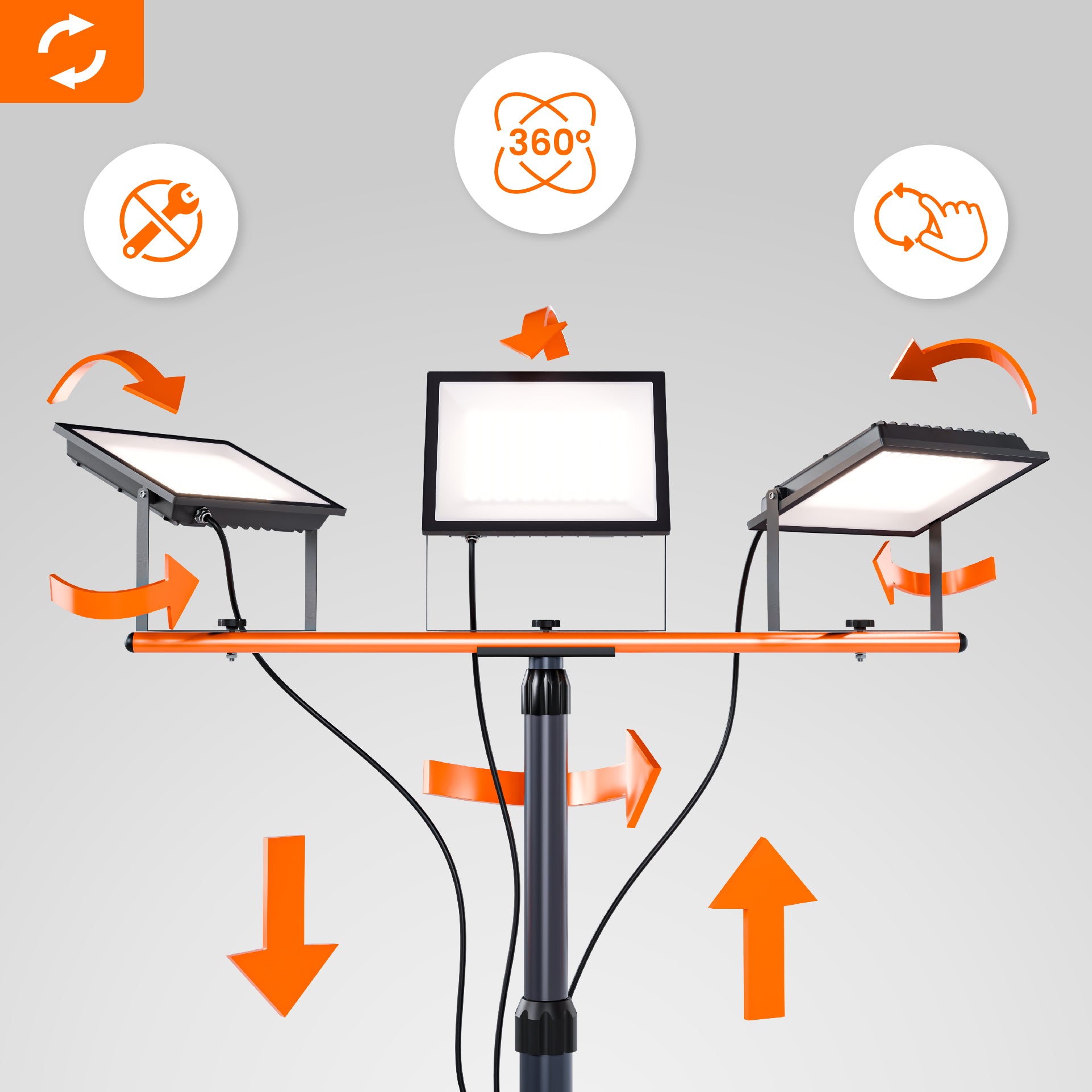 LED Halogeninis statybinis prožektorius 3x 50W 16500lm šviestuvas ant stovo