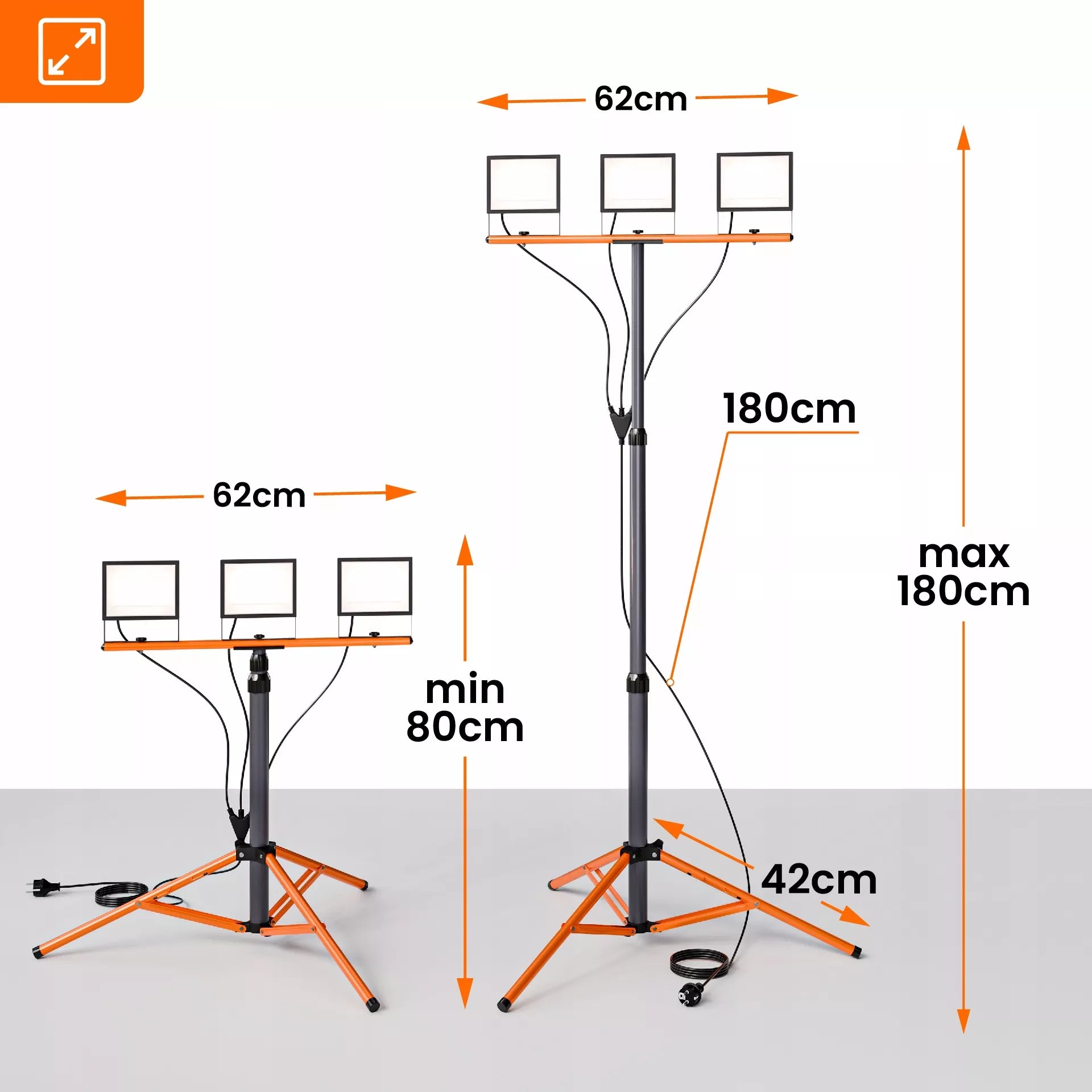 LED Halogeninis statybinis prožektorius 3x 50W 16500lm šviestuvas ant stovo