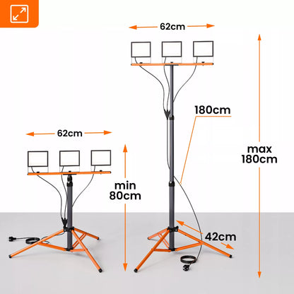 LED Halogeninis statybinis prožektorius 3x 50W 16500lm šviestuvas ant stovo