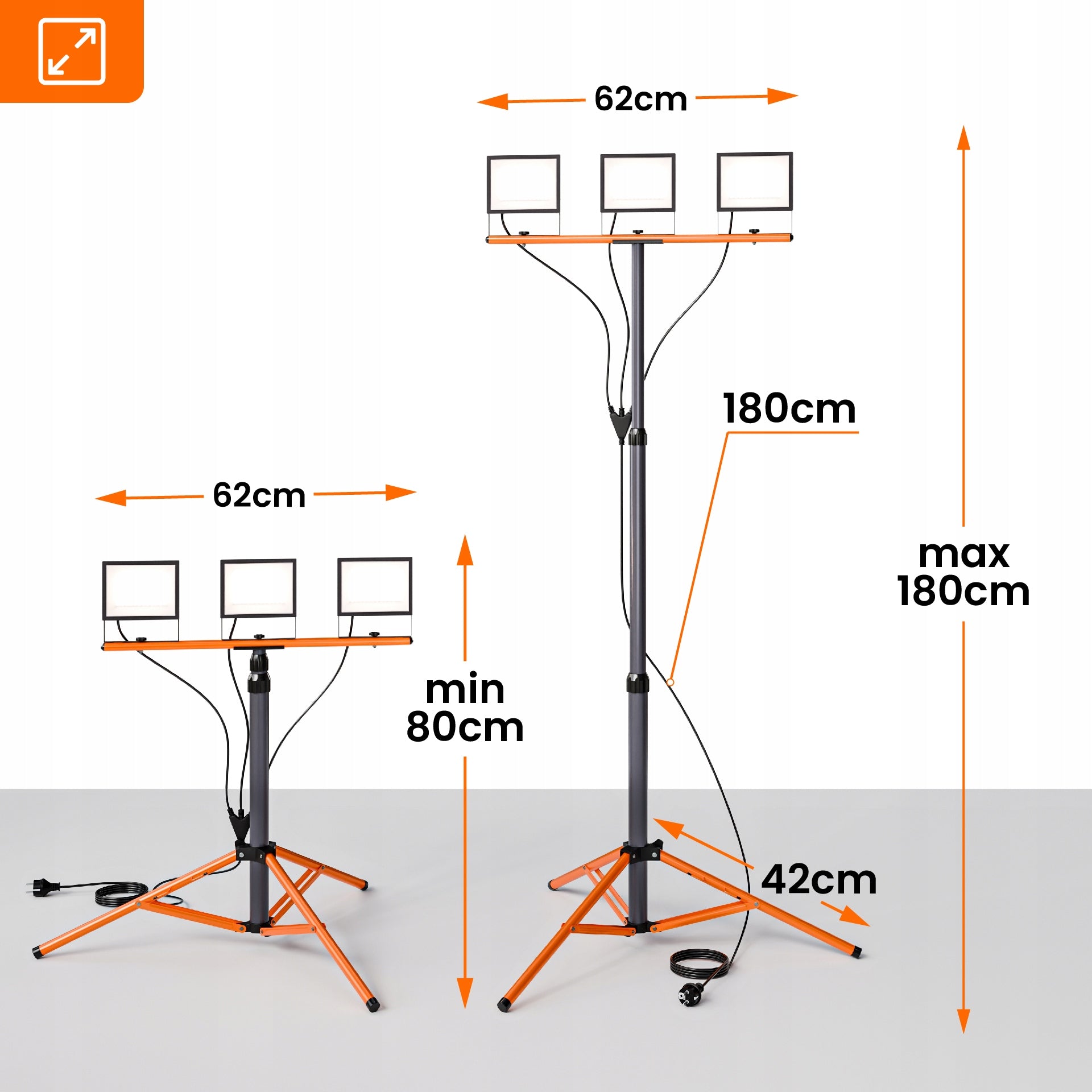 LED Halogeninis statybinis prožektorius 3x 50W 16500lm šviestuvas ant stovo