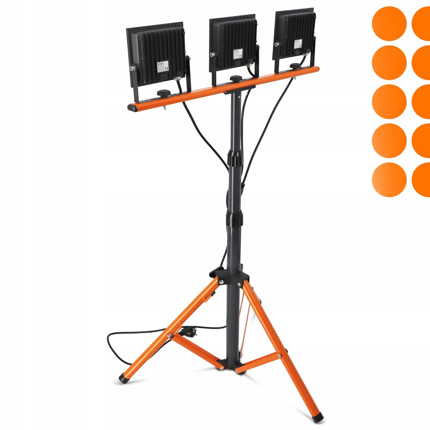 LED Halogeninis statybinis prožektorius 3x 50W 16500lm šviestuvas ant stovo