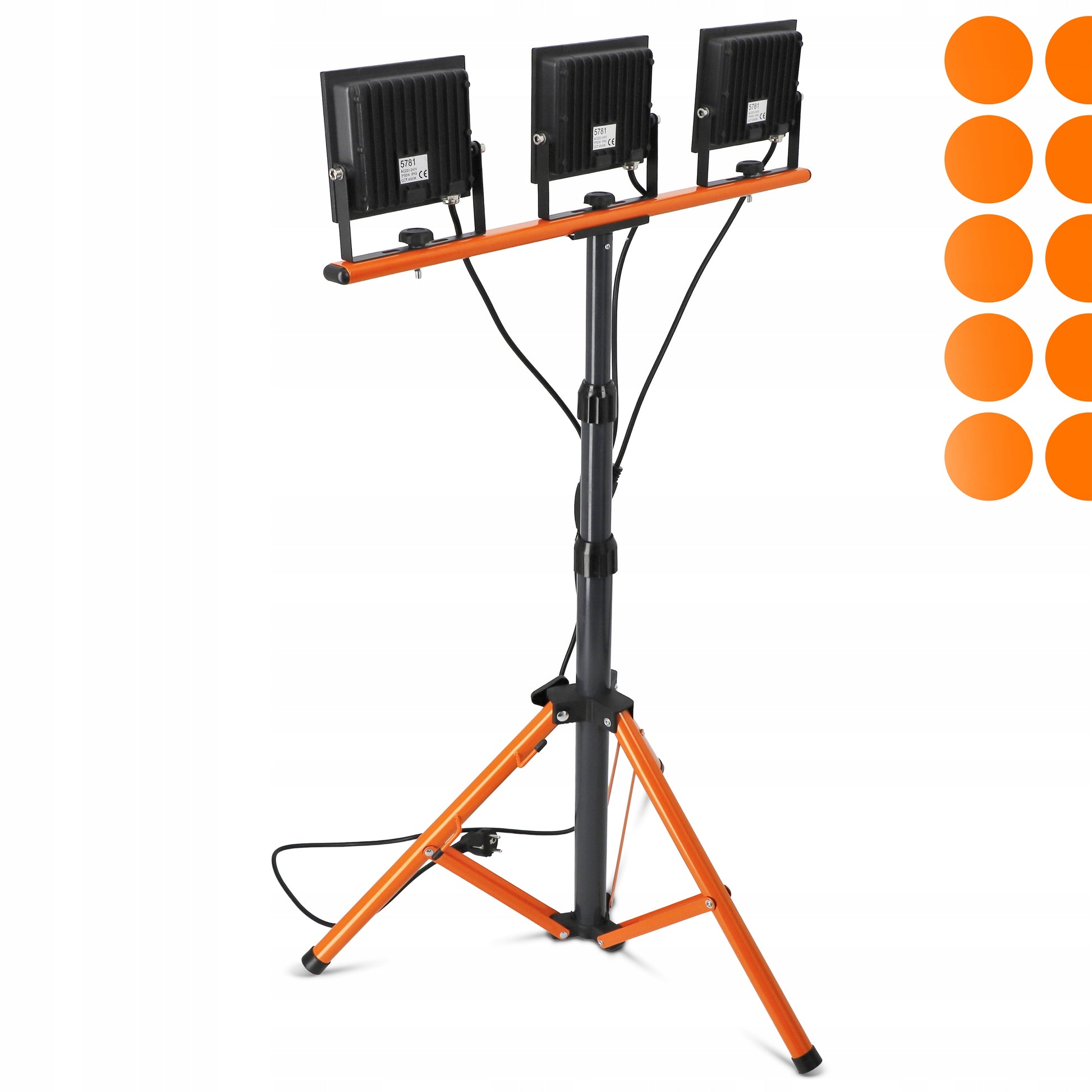 LED Halogeninis statybinis prožektorius 3x 50W 16500lm šviestuvas ant stovo