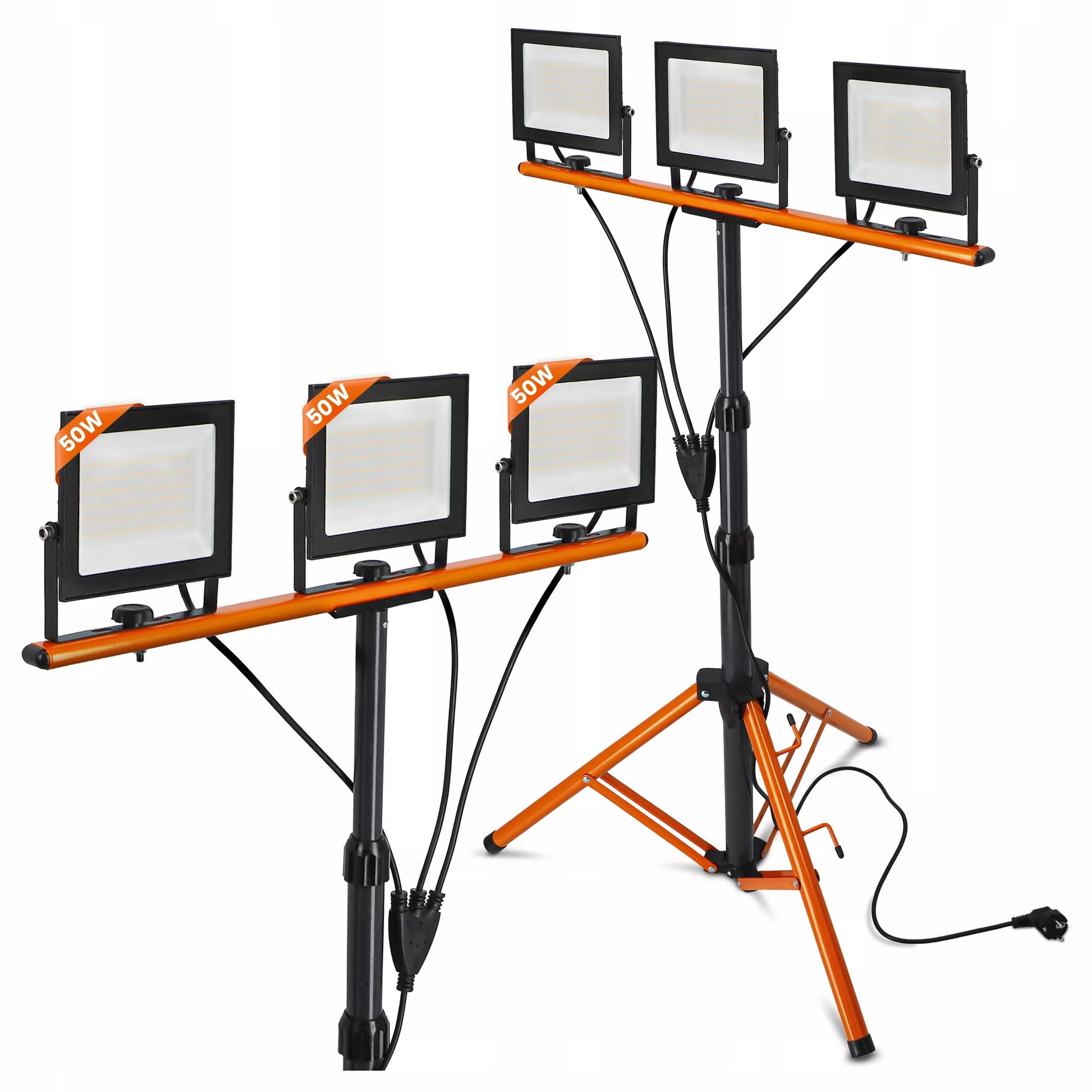 LED Halogeninis statybinis prožektorius 3x 50W 16500lm šviestuvas ant stovo