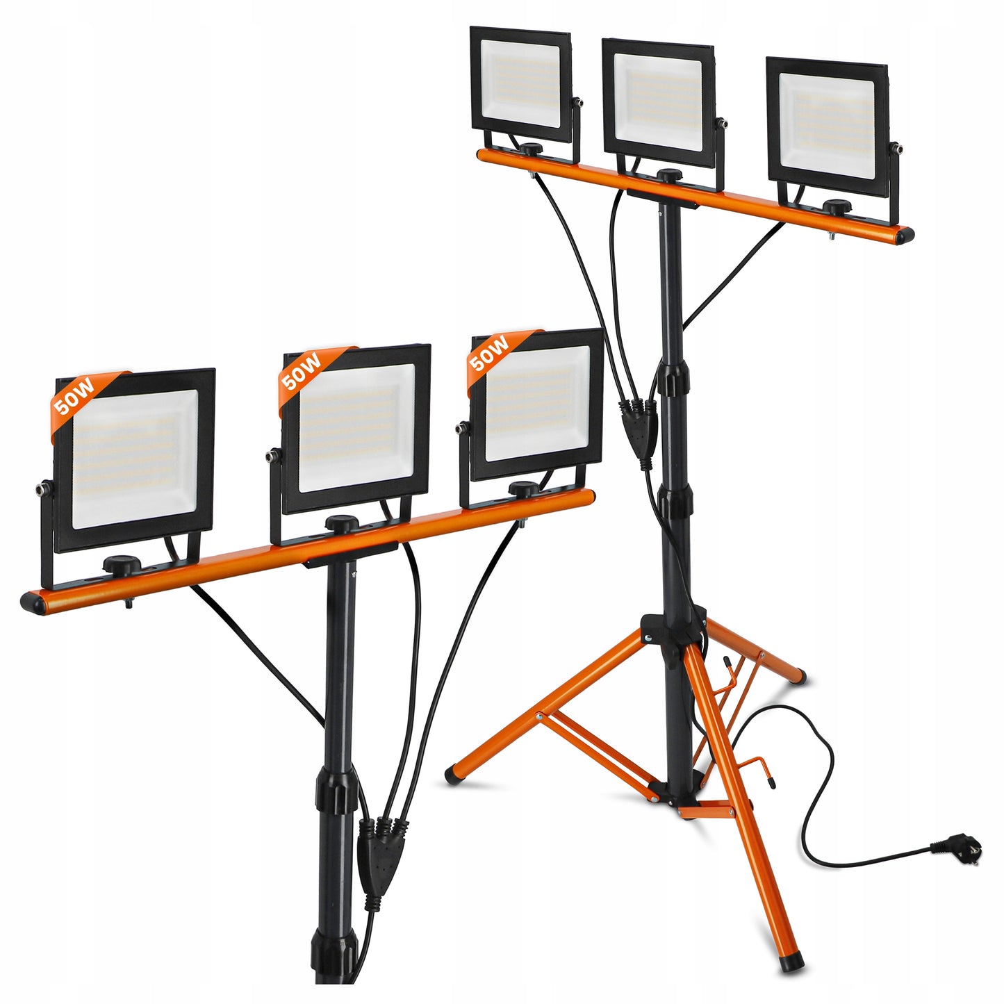 LED Halogeninis statybinis prožektorius 3x 50W 16500lm šviestuvas ant stovo