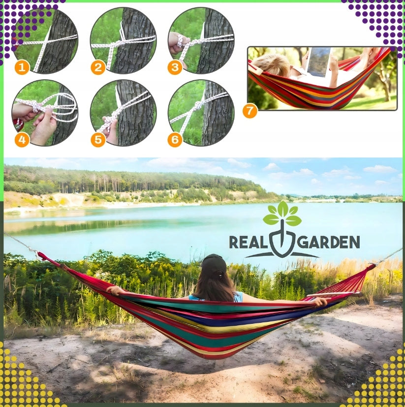 Sodo Hamakas Dviems Asmenims Supynės XXL 250x150 Sutvirtintas 280 kg Krepšys