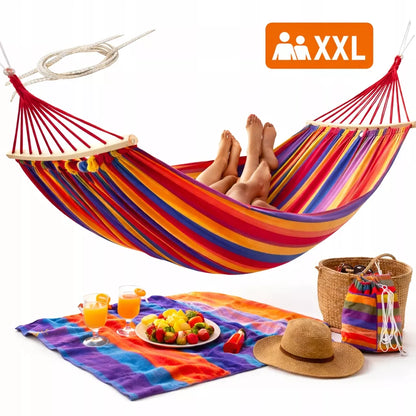 Sodo Hamakas Dviems Asmenims Supynės XXL 250x150 Sutvirtintas 280 kg Krepšys