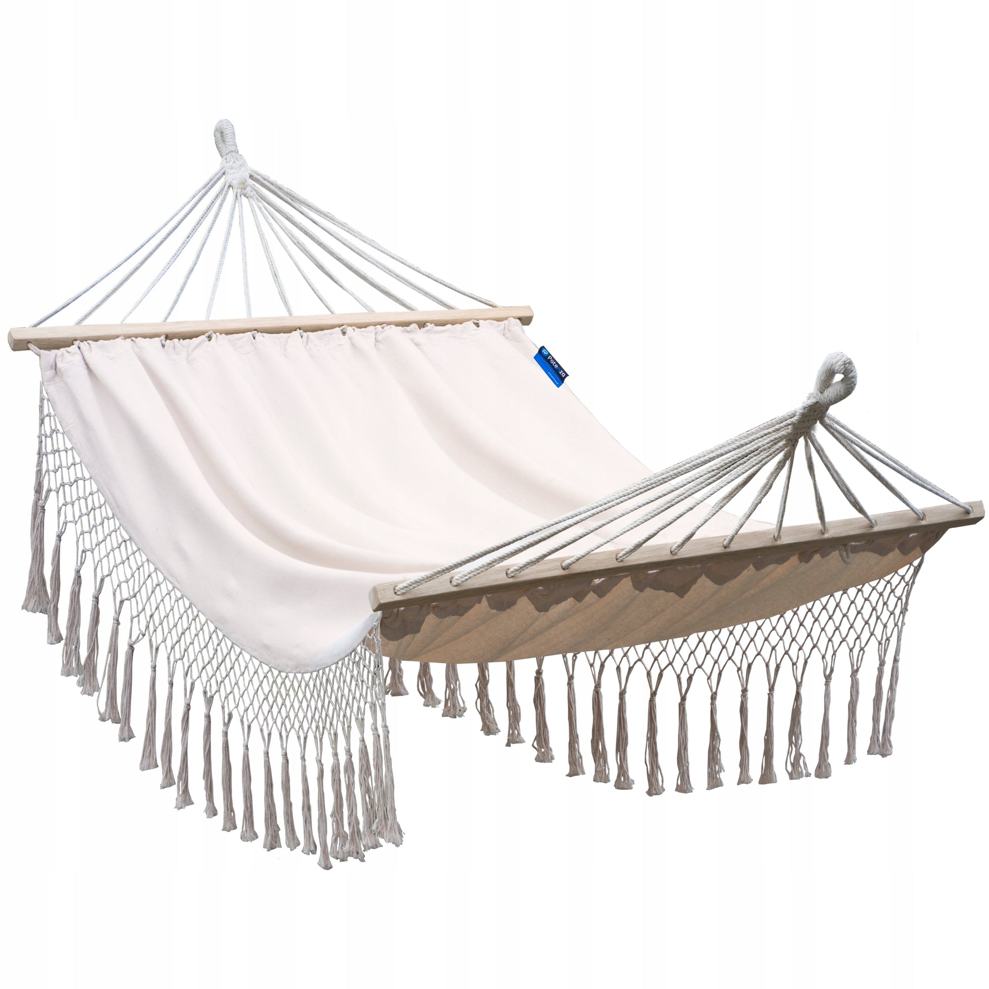 SANTIA dvivietė boho sodo hamakas su kutais ir POTENZA skersiniais
