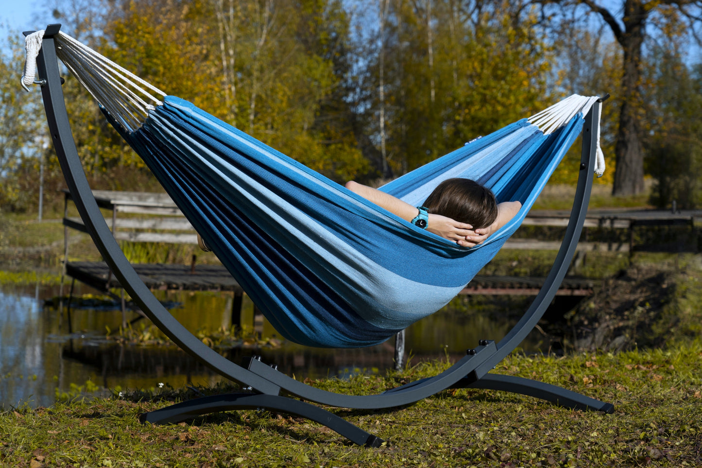 Tvirtas plieninis hamakas su stovu, sodo hamakas terasai, POTENZA hamako komplektas
