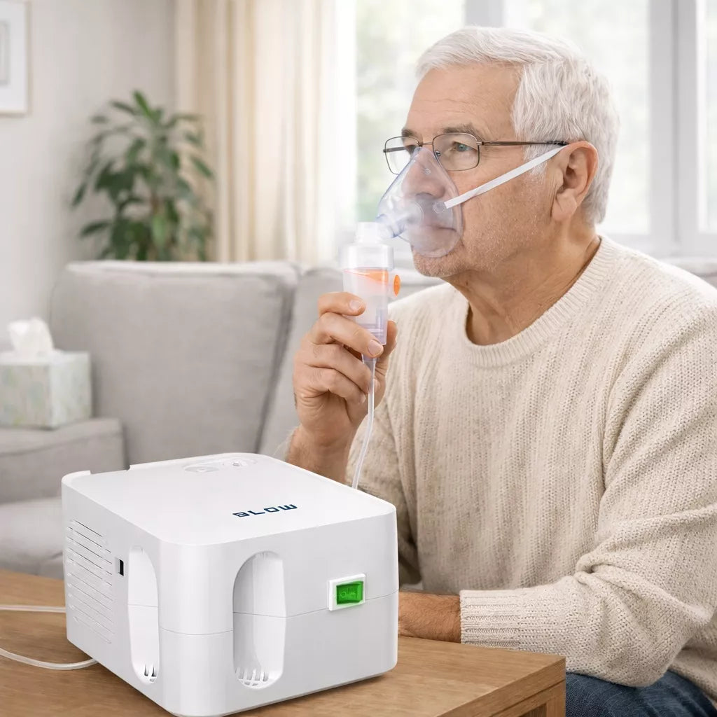 PNEUMATINIS STŪMOKLINIS INHALIATORIUS NEBULIZATORIUS VAIKAMS IR SUAUGUSIEMS, 2 KAUKĖS