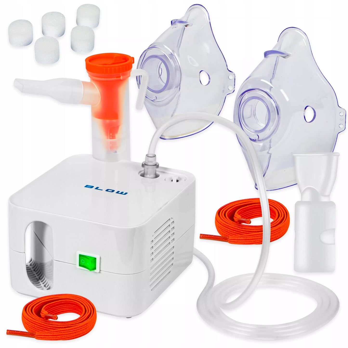 PNEUMATINIS STŪMOKLINIS INHALIATORIUS NEBULIZATORIUS VAIKAMS IR SUAUGUSIEMS, 2 KAUKĖS