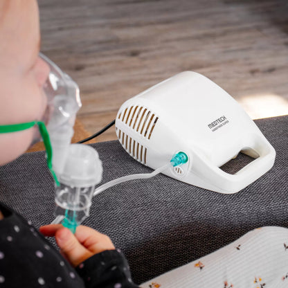 OrthoVisions stūmoklinis inhaliatorius - smūginis nebulizatorius vaikams ir suaugusiems su kaukėmis