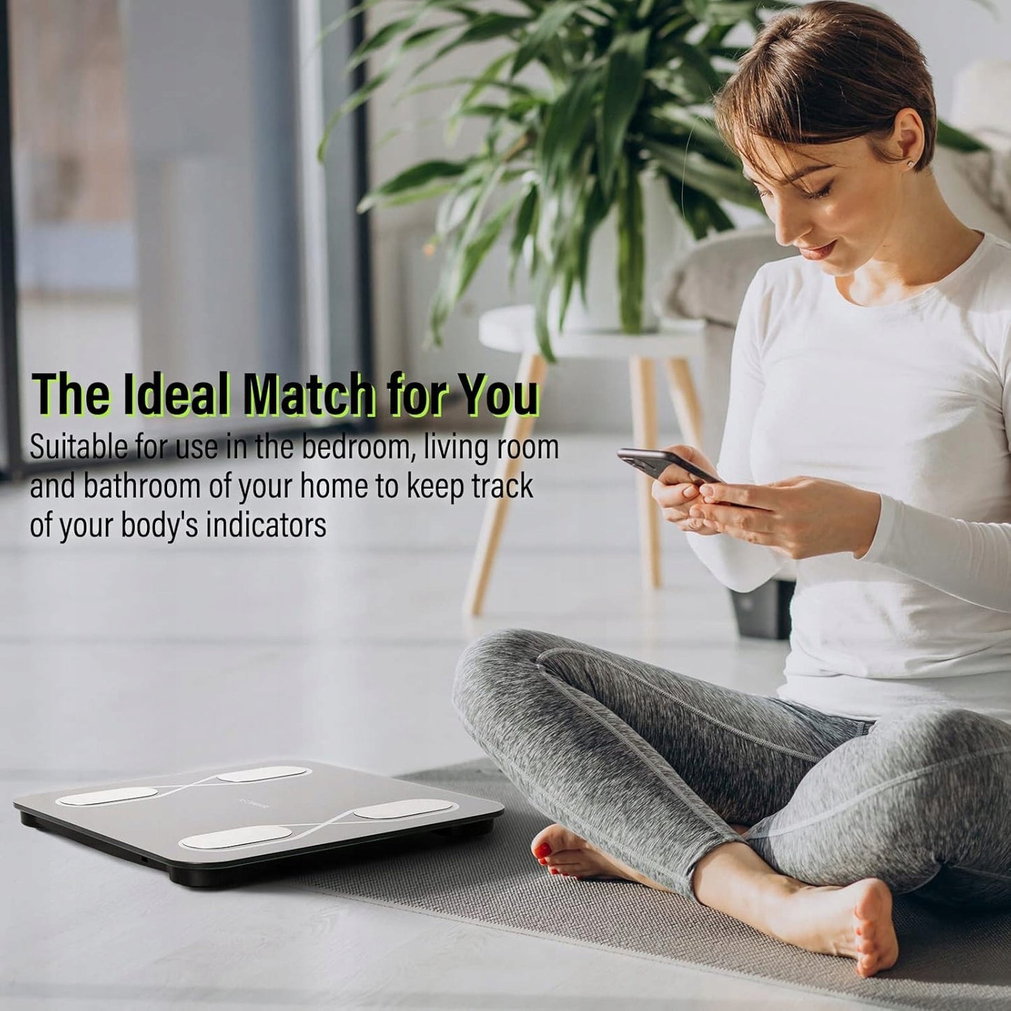 Išmaniosios vonios svarstyklės su kūno riebalų matavimu, KMI, Bluetooth, juodos