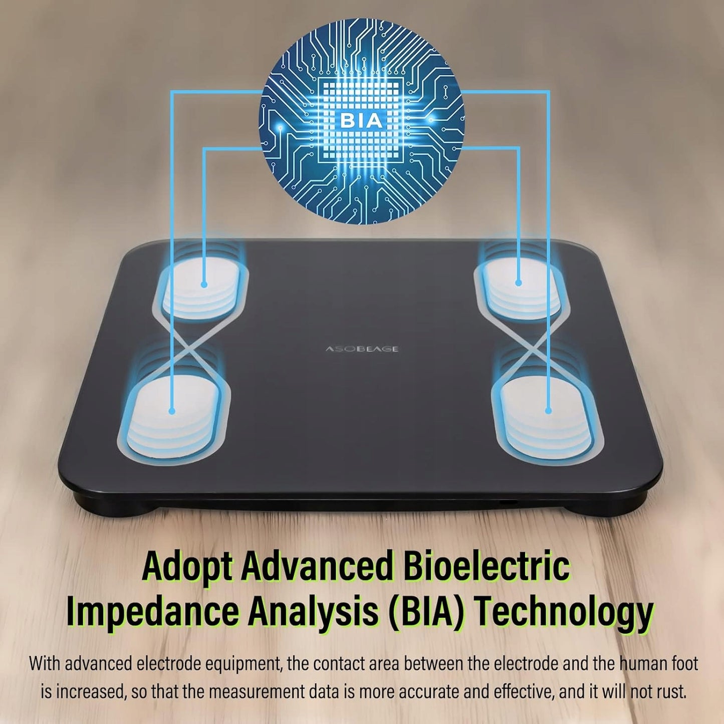 Išmaniosios vonios svarstyklės su kūno riebalų matavimu, KMI, Bluetooth, juodos