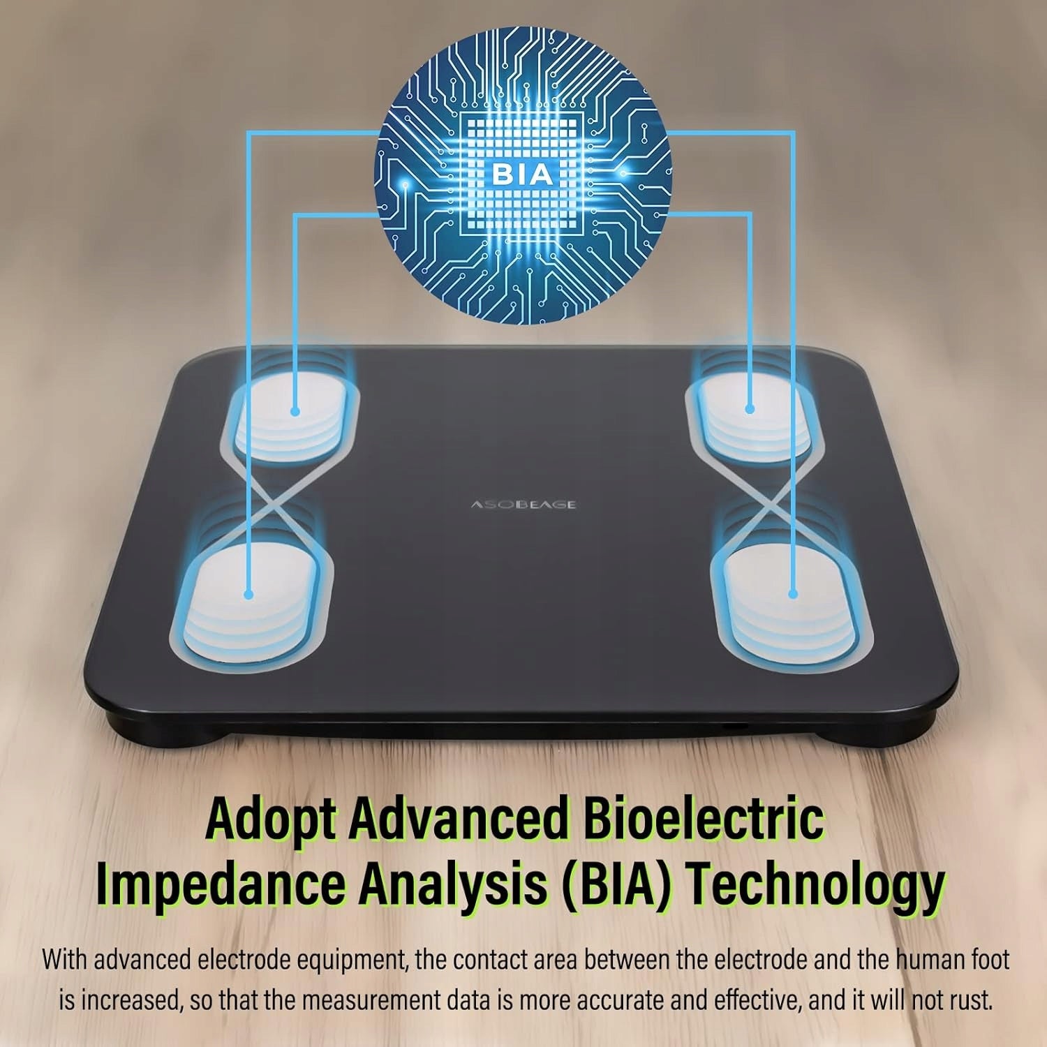 Išmaniosios vonios svarstyklės su kūno riebalų matavimu, KMI, Bluetooth, juodos