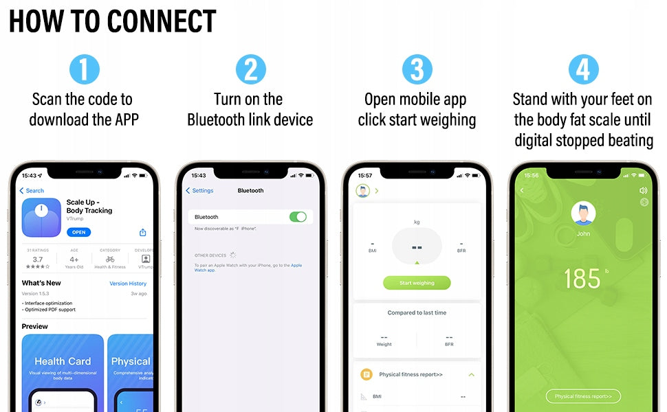 Išmaniosios vonios svarstyklės su kūno riebalų matavimu, KMI, Bluetooth, juodos