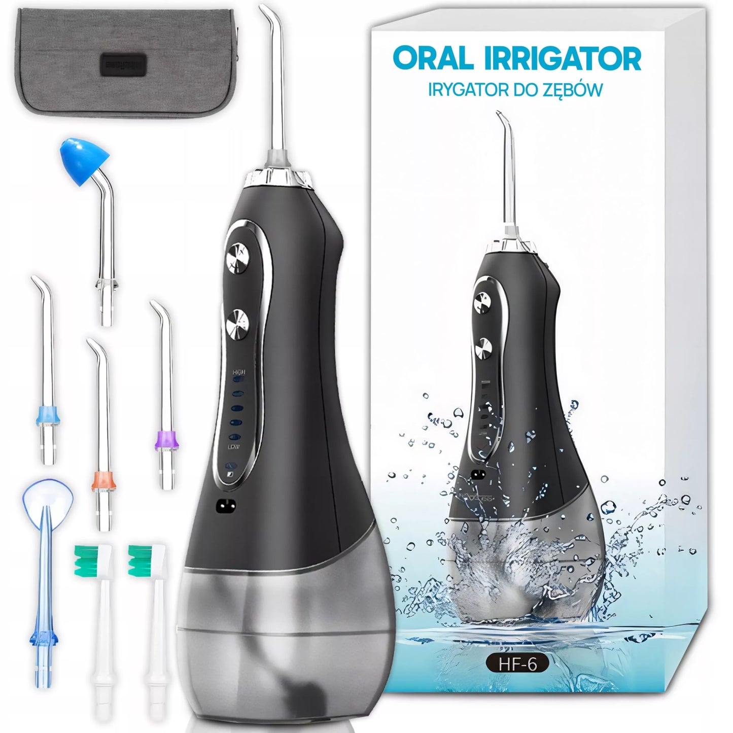 Burno irigatorius 5 režimų, 8 antgaliai, belaidis, dantų, 300ml, dėklas