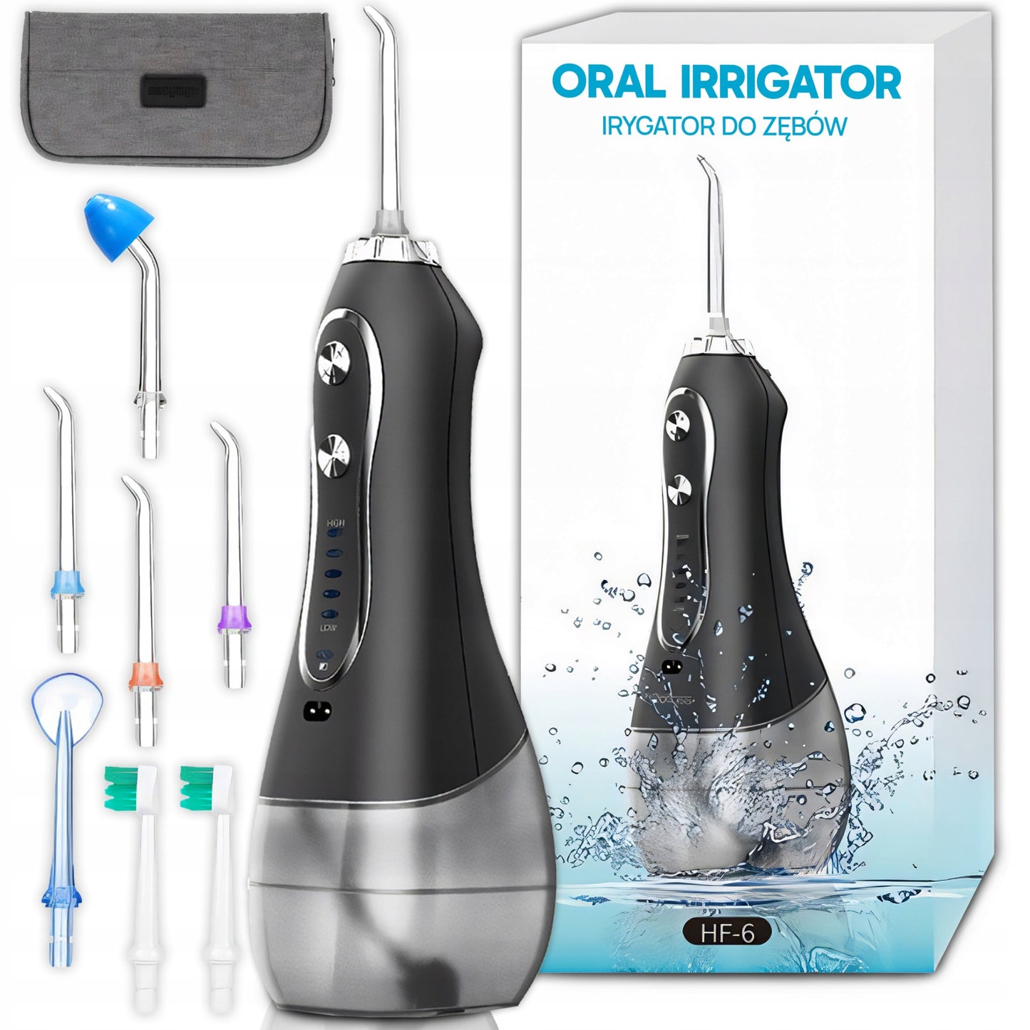 Burno irigatorius 5 režimų, 8 antgaliai, belaidis, dantų, 300ml, dėklas