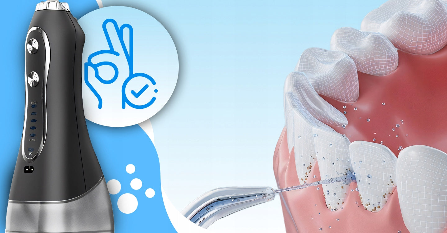 Burno irigatorius 5 režimų, 8 antgaliai, belaidis, dantų, 300ml, dėklas