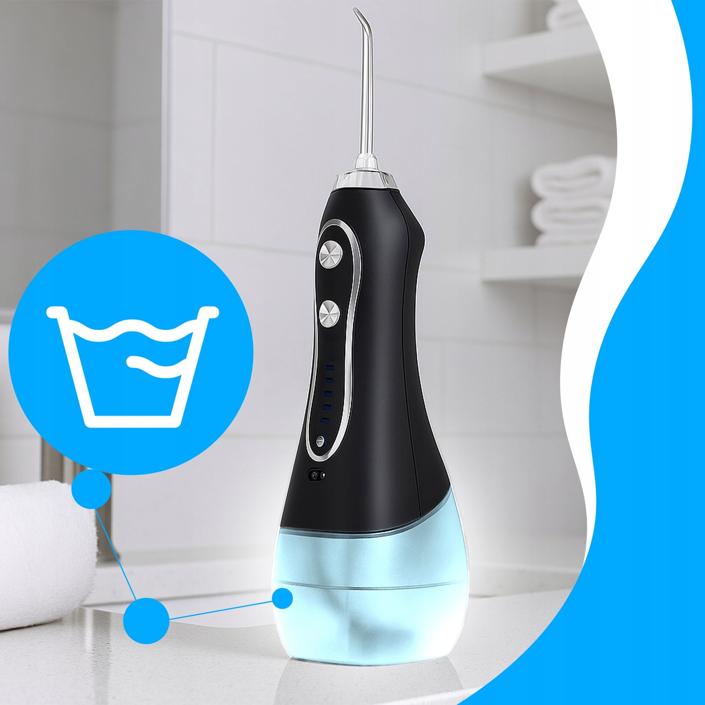 Burno irigatorius 5 režimų, 8 antgaliai, belaidis, dantų, 300ml, dėklas