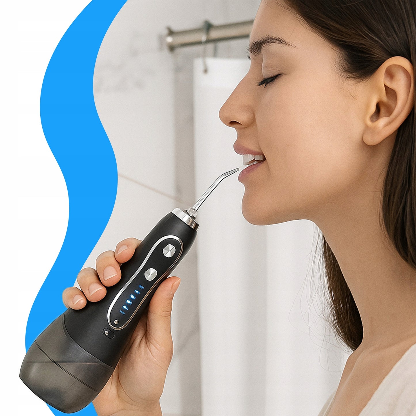 Burno irigatorius 5 režimų, 8 antgaliai, belaidis, dantų, 300ml, dėklas