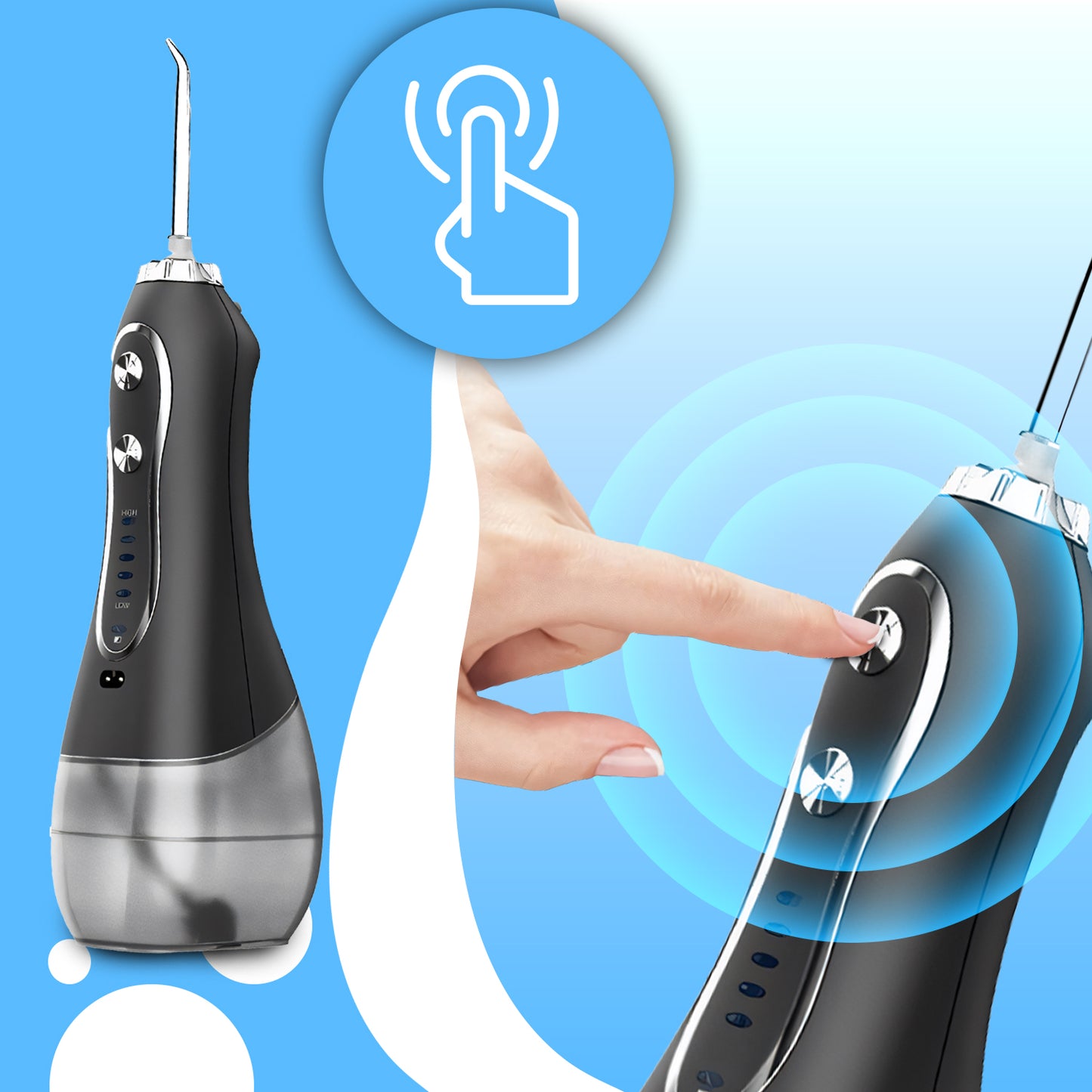 Burno irigatorius 5 režimų, 8 antgaliai, belaidis, dantų, 300ml, dėklas