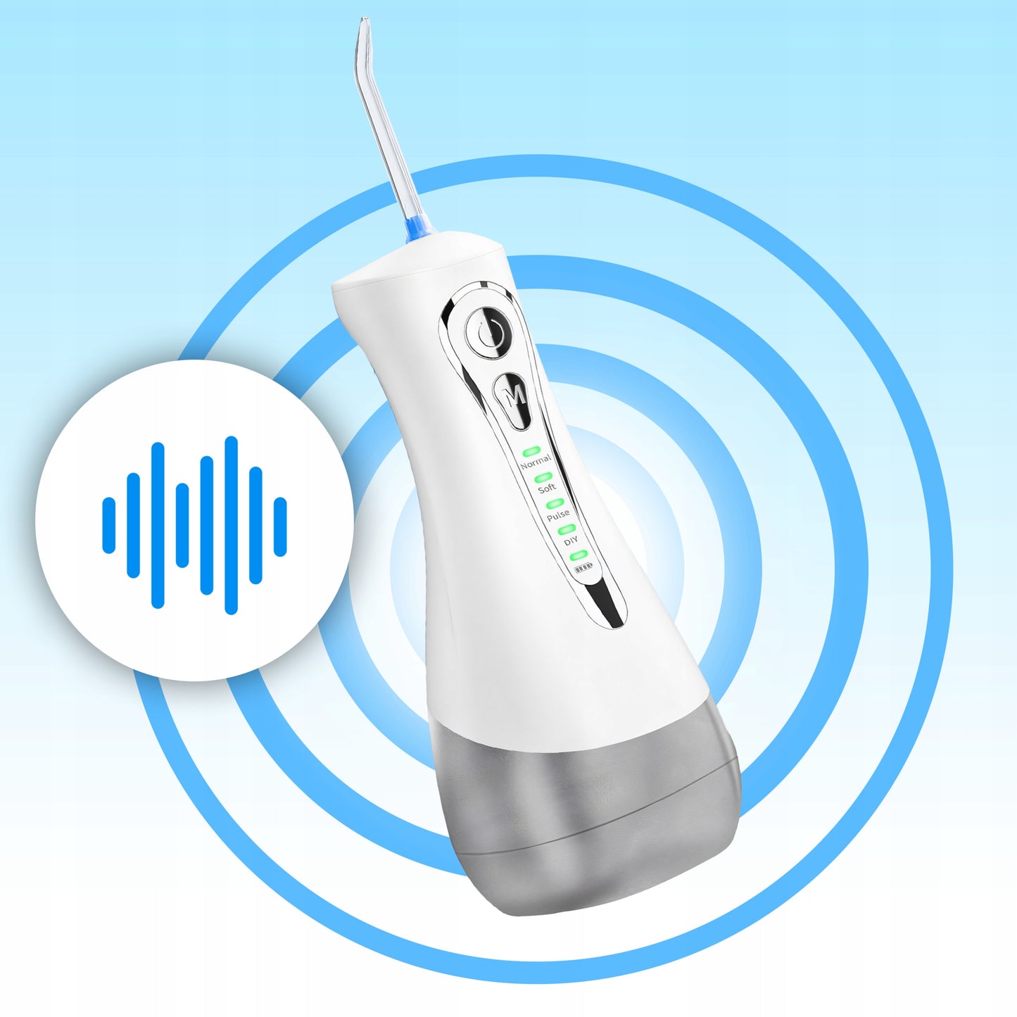 Belaidis profesionalus dantų irigatorius, 4 režimai, dėklas, 7 antgaliai, 300 ml