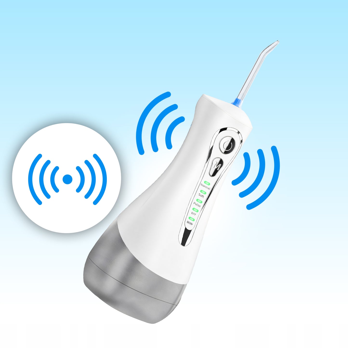 Belaidis profesionalus dantų irigatorius, 4 režimai, dėklas, 7 antgaliai, 300 ml