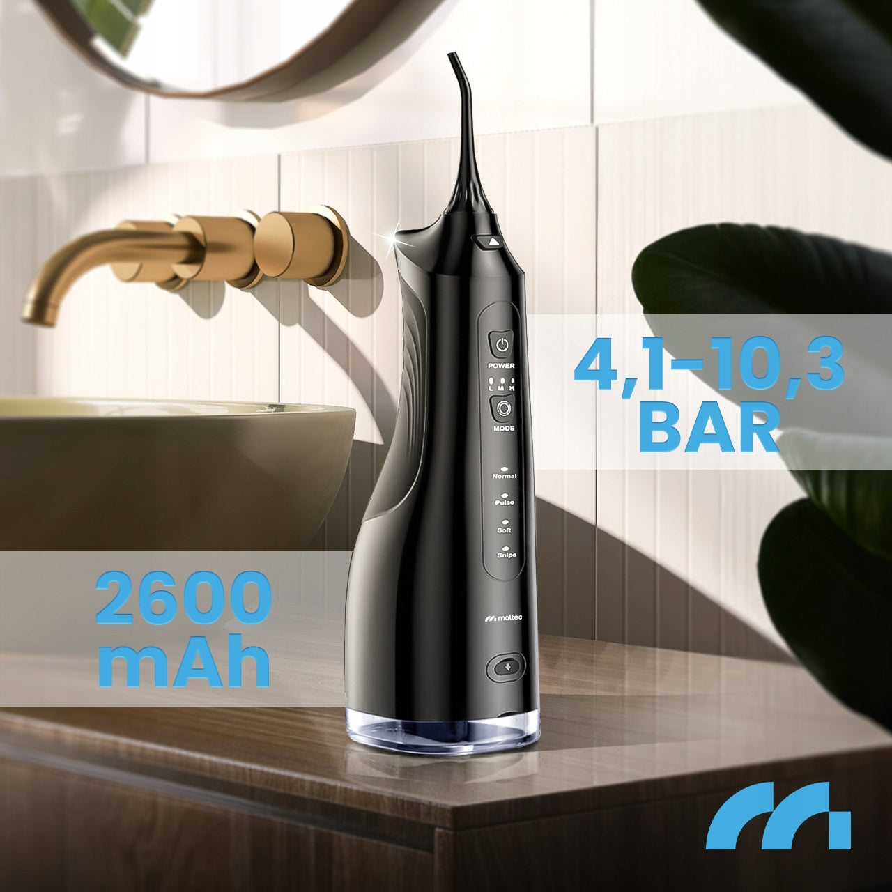 Belaidis dantų irigatorius, profesionalus, 6 antgaliai, 4 režimai, galingas 150 PSI