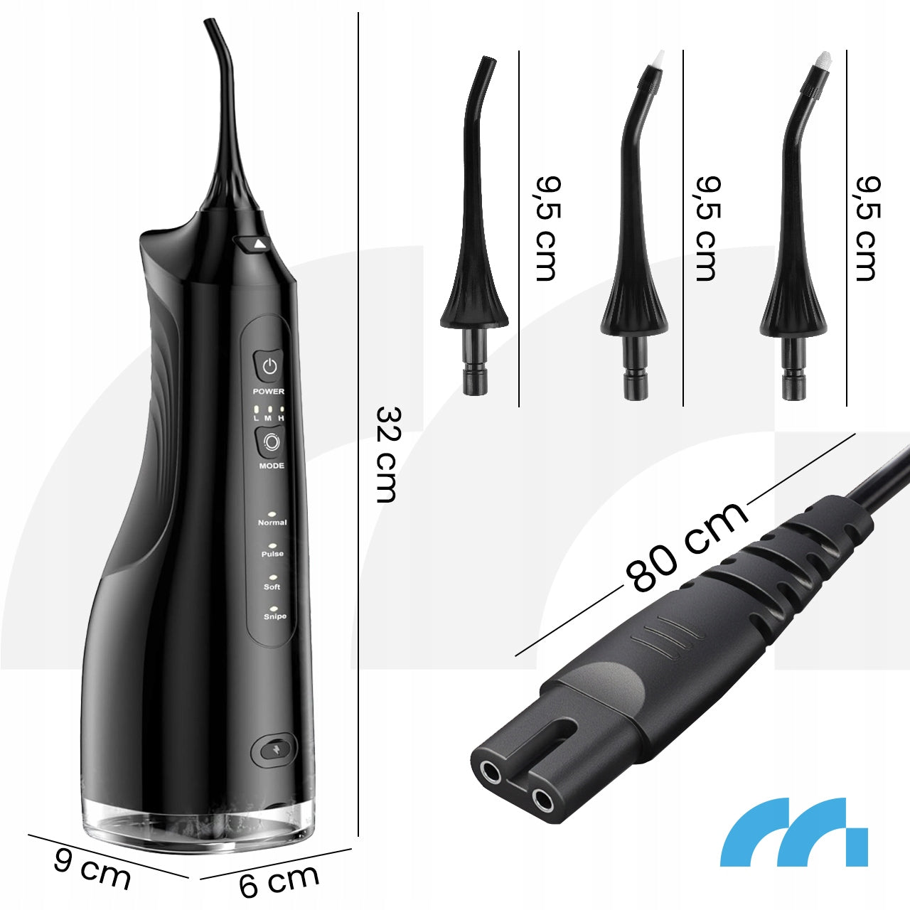 Belaidis dantų irigatorius, profesionalus, 6 antgaliai, 4 režimai, galingas 150 PSI