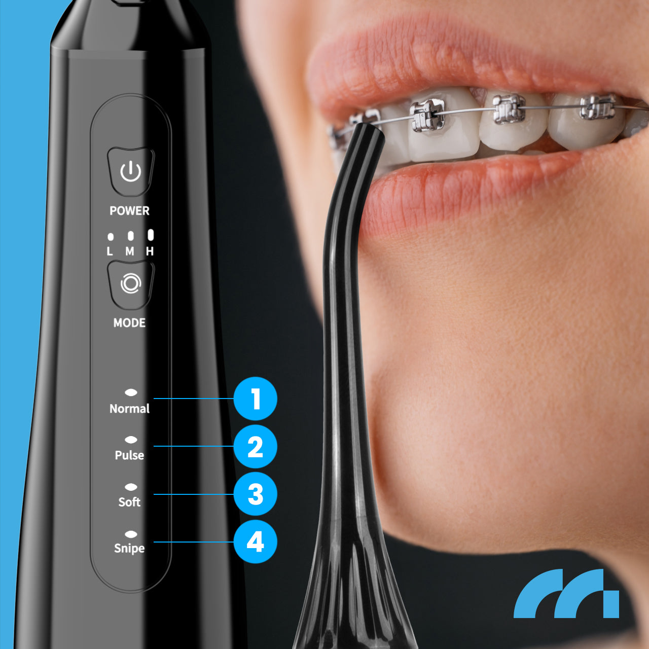 Belaidis dantų irigatorius, profesionalus, 6 antgaliai, 4 režimai, galingas 150 PSI