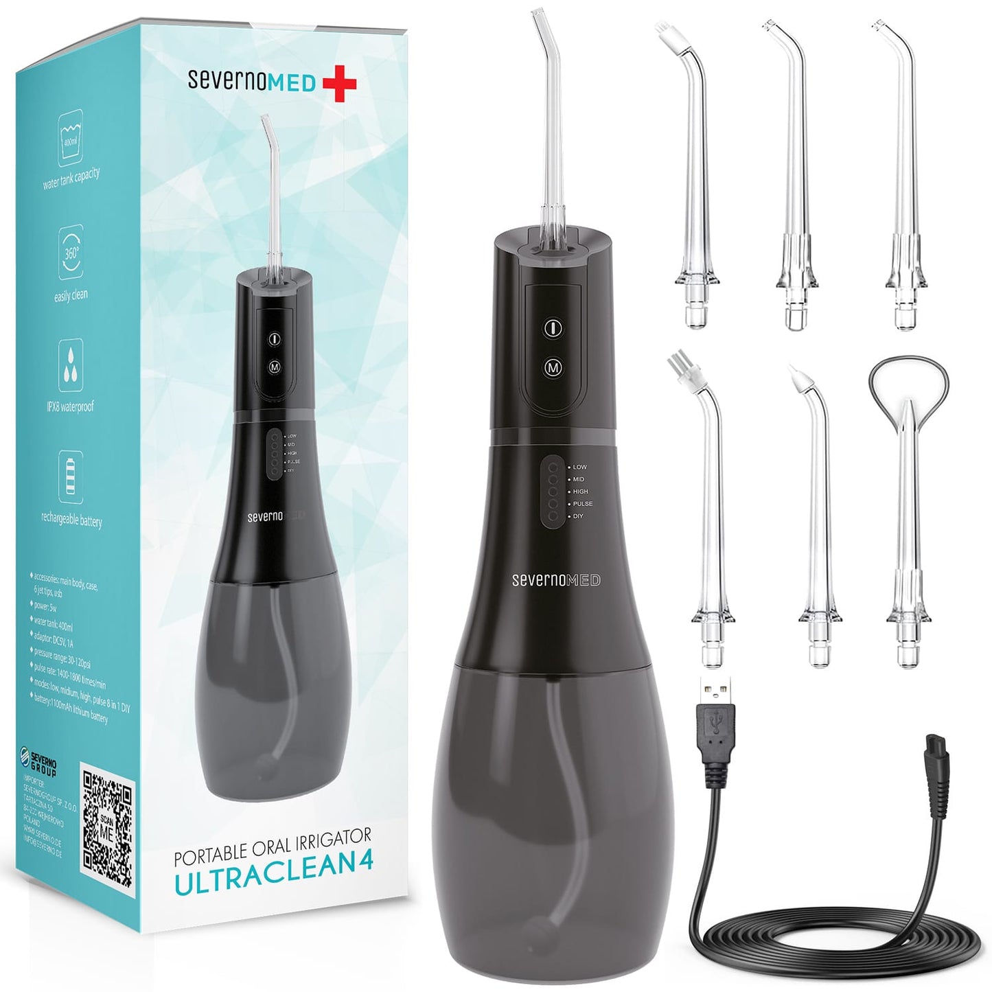 Belaidis nešiojamasis irigatorius, dantų priežiūros priemonė, 5 režimai + dėklas