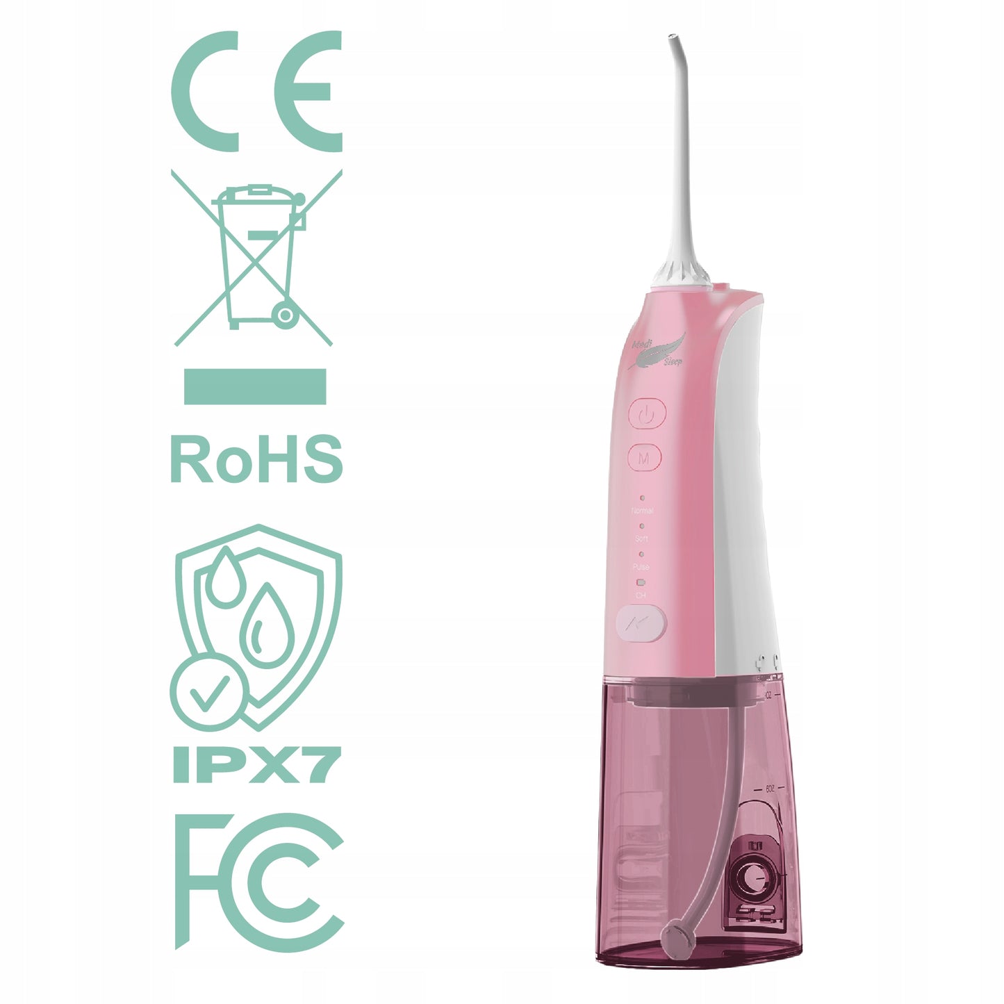 ROŽINIS BELAIDIS PULSACINIS DANTŲ IRIGATORIUS STOMATOLOGINIS 4 REŽIMAI 5