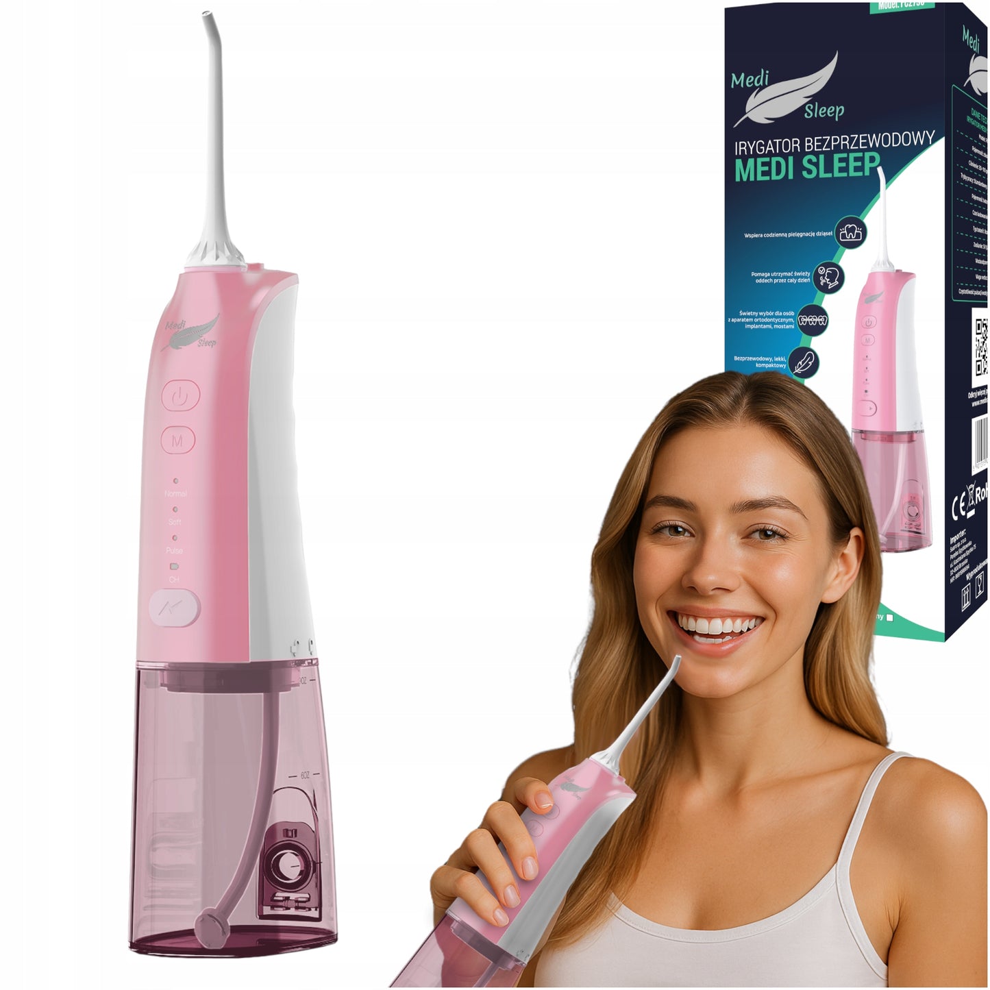 ROŽINIS BELAIDIS PULSACINIS DANTŲ IRIGATORIUS STOMATOLOGINIS 4 REŽIMAI 5