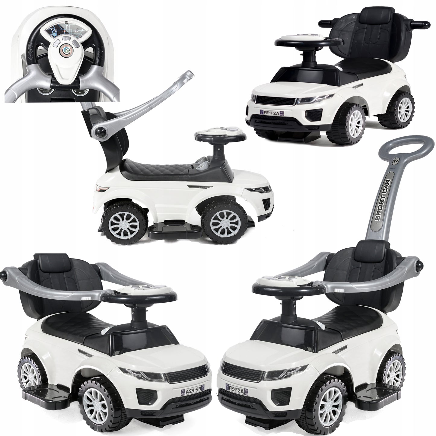 Vaikiškas paspiriamasis automobilis 3in1 su minkšta sėdyne