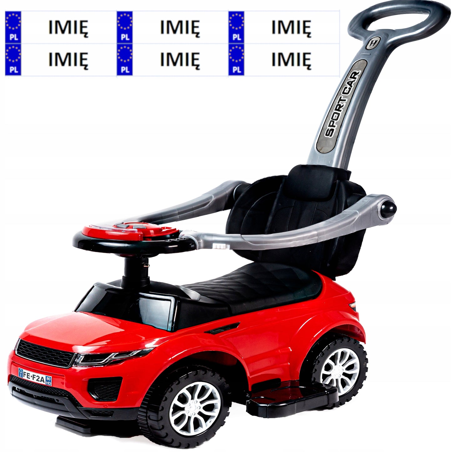 Važinėjimo, stumiamas, vaikštynės tipo automobilis 3in1, didelis, su minkšta odine sėdyne