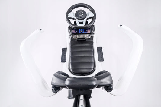 Vaikiškas automobilis stumiamas, automobiliukas MERCEDES su guminiais ratais, odine sėdyne, kaip vaikštynė - puiki dovana