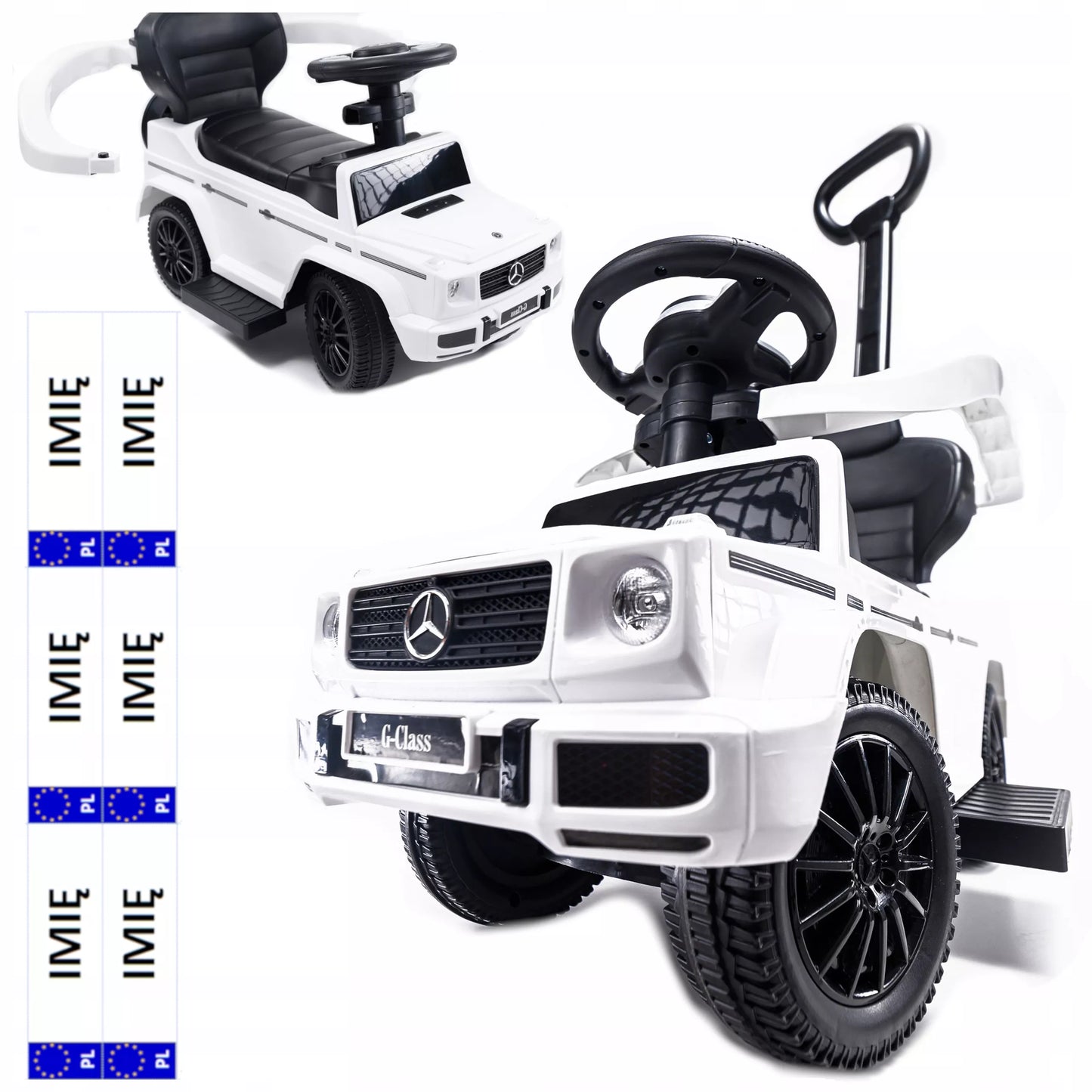Vaikiškas automobilis stumiamas, automobiliukas MERCEDES su guminiais ratais, odine sėdyne, kaip vaikštynė - puiki dovana