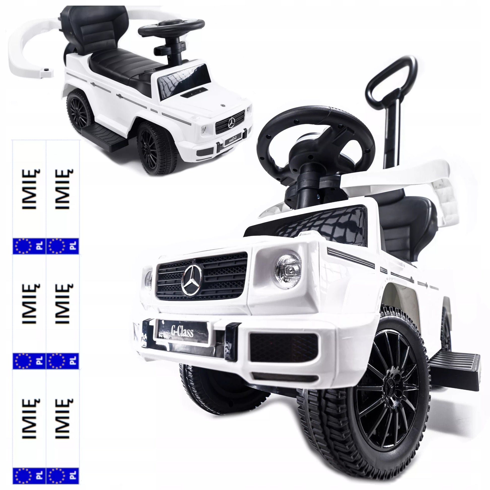 Vaikiškas automobilis stumiamas, automobiliukas MERCEDES su guminiais ratais, odine sėdyne, kaip vaikštynė - puiki dovana