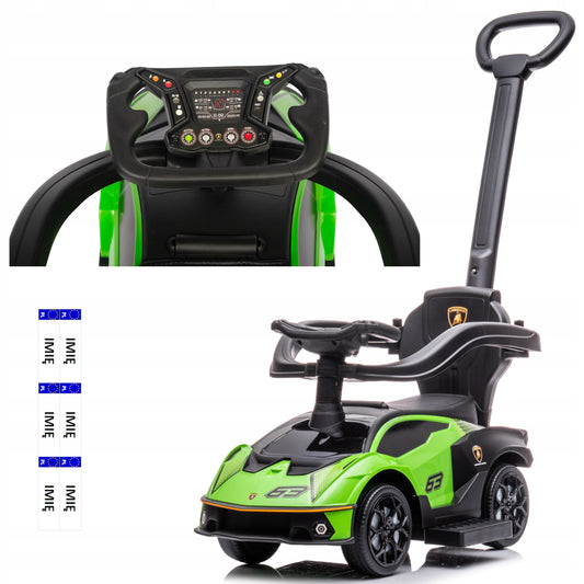 LAMBORGHINI 3in1 VAIKIŠKAS STUMIAMAS AUTOMOBILIS EKOLOGIŠKA ODA DOVANA METUKAMS