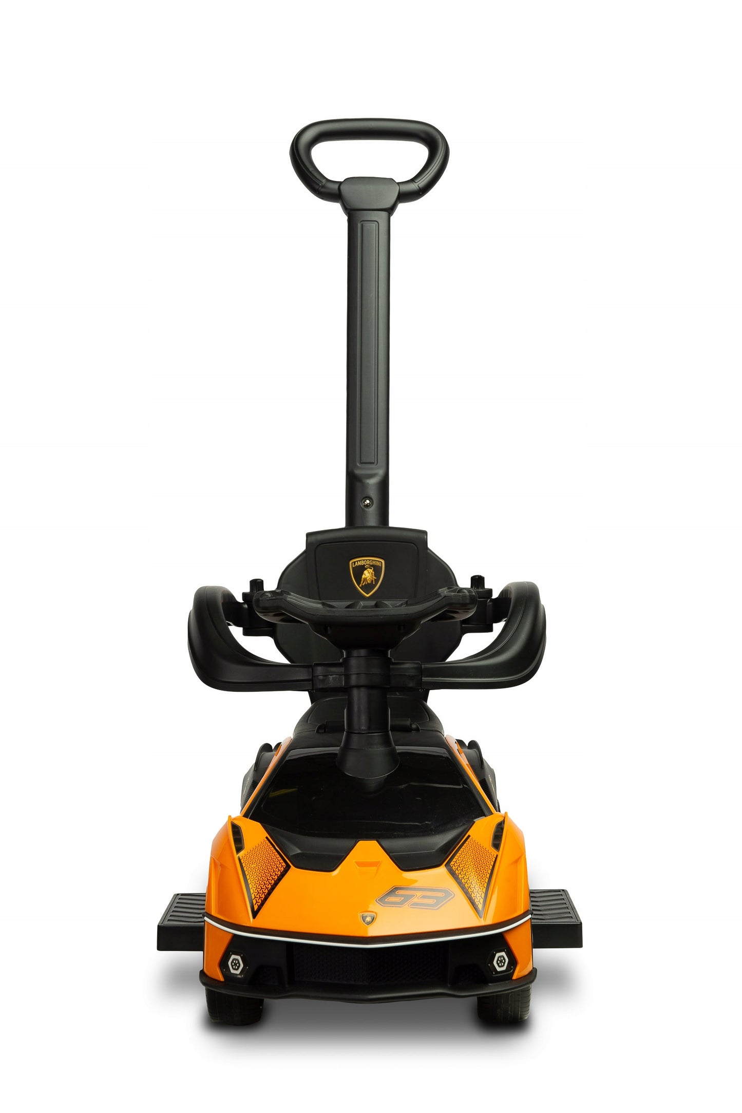Vaikiškas paspiriamas automobilis su rankena LAMBORGHINI 3in1, žaislinis automobilis, sėdynė iš ekoodos