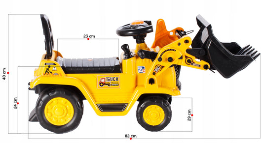 Stumiamas pasivažinėjimo ekskavatorius-puodukas su judančiu kaušu, padedantis mokytis šlapintis