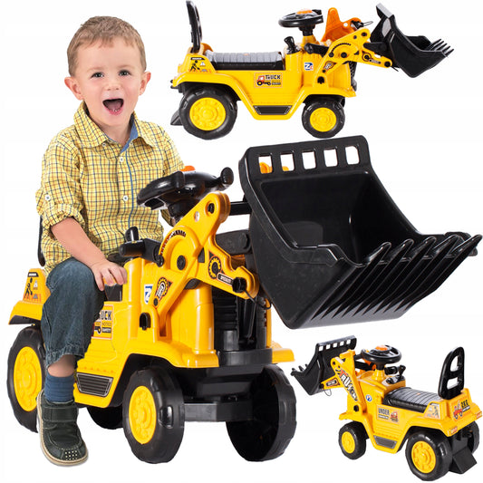 Stumiamas pasivažinėjimo ekskavatorius-puodukas su judančiu kaušu, padedantis mokytis šlapintis