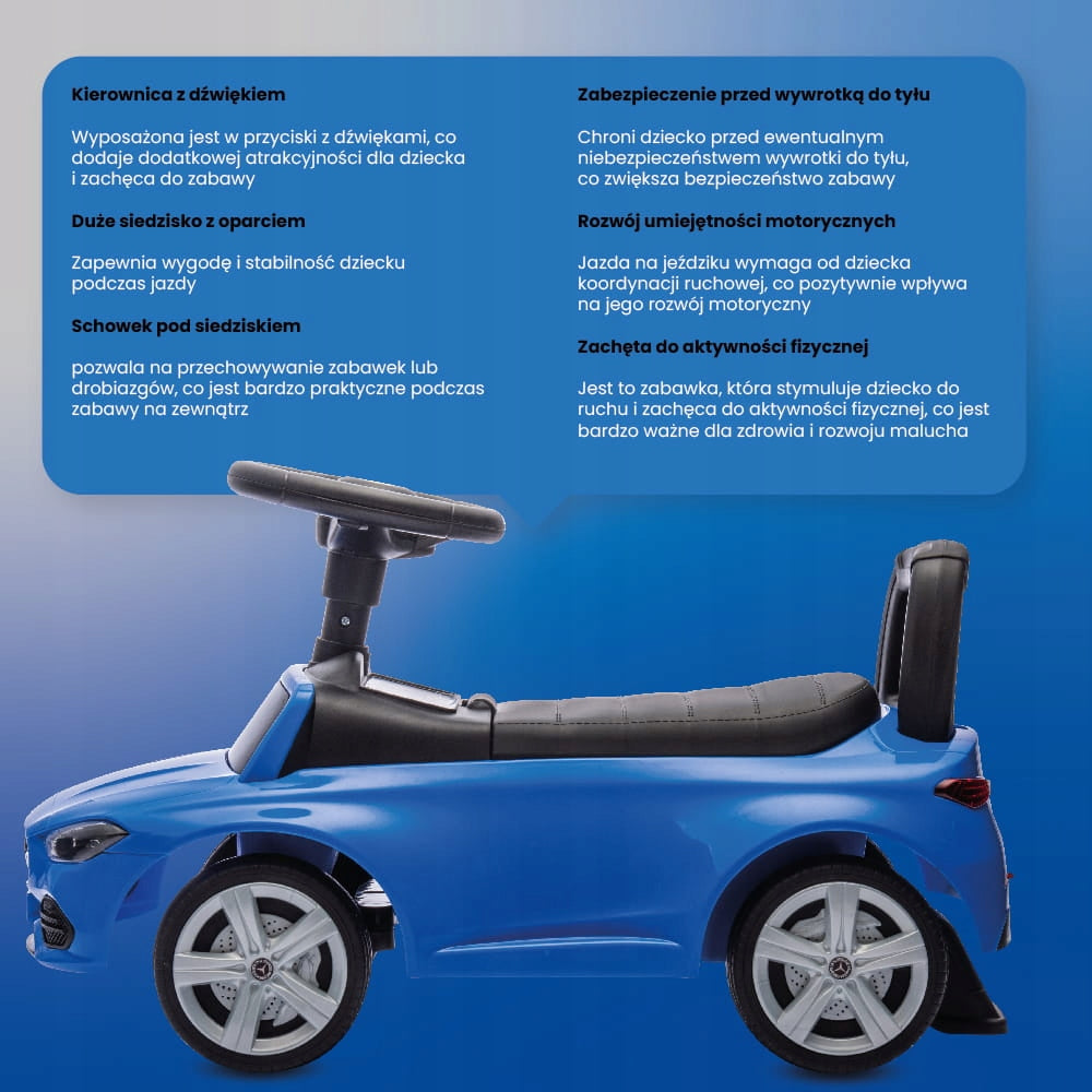 Vaikiškas stumdukas 4in1 berniukui Mercedes C-Class su skyreliu ir garsu, atlošas