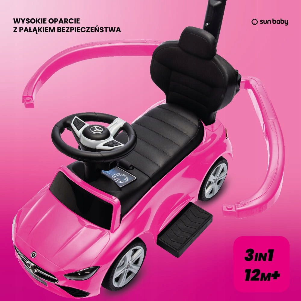 Vaikiškas stumdukas-važiuoklis mergaitei Mercedes C-Class, su atrama kojoms